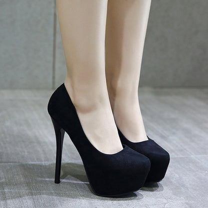 Round Toe Suede Platform Pumps High Heels Stiletto Heel 9240