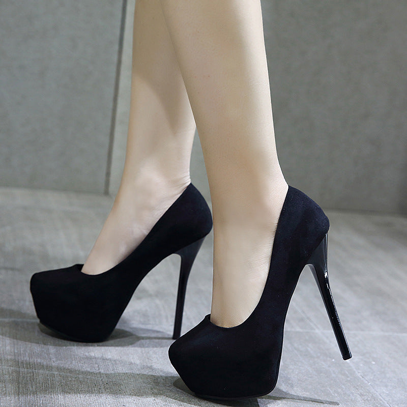 Round Toe Suede Platform Pumps High Heels Stiletto Heel 9240 – meetfun