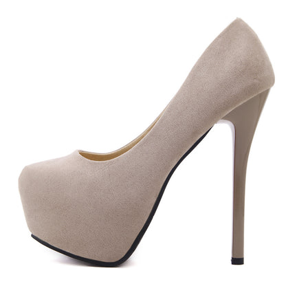 Round Toe Suede Platform Pumps High Heels Stiletto Heel 9240