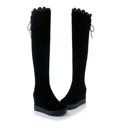 Women Zipper Platform Wedges Tall Boots