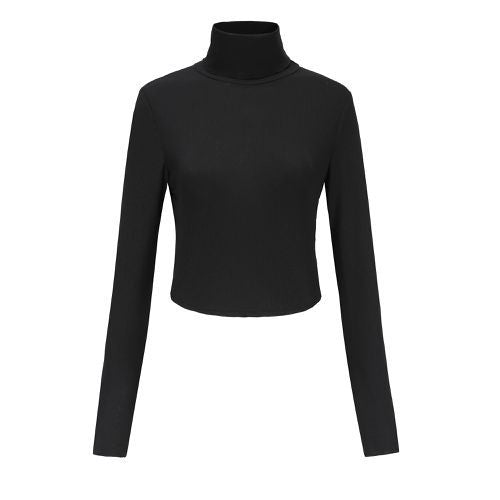 Backless High Collar Knit Long Sleeves Tied Band Women T Shirts