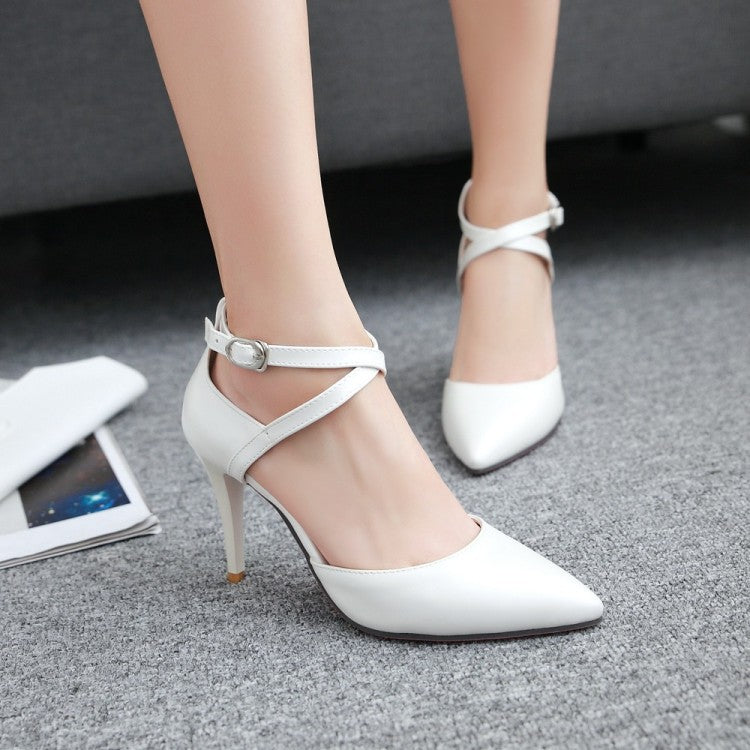 Pointed Toe Ankle Strap Stiletto High Heels Sandals Pumps Women Shoes 4680