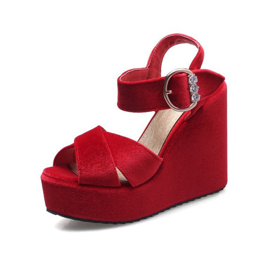 Velvet Women Platform Sandals Wedge Heels Shoes for Summer 4285