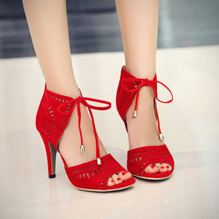 Women's Ankle Straps Velvet Sandals High Heels Shoes 4735