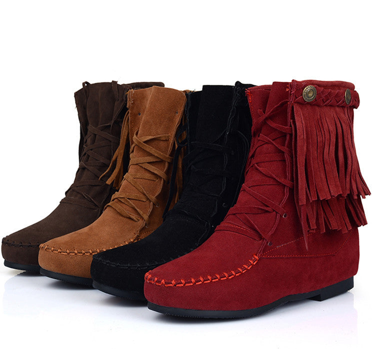 Women Tassel Short Boots Plus Size Autumn and Winter Shoes 1515