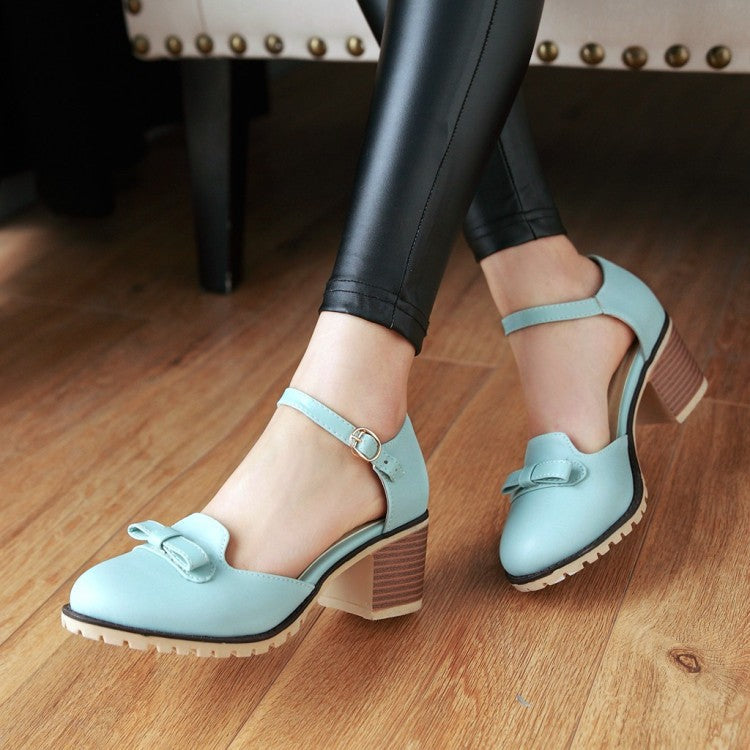 Ankle Strap Knot Chunky Sandals Heels Shoes Woman 6261