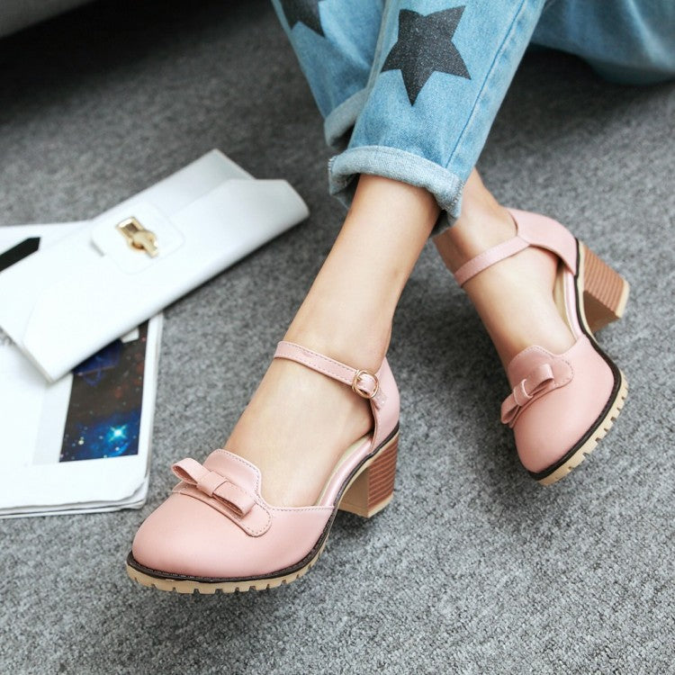 Ankle Strap Knot Chunky Sandals Heels Shoes Woman 6261