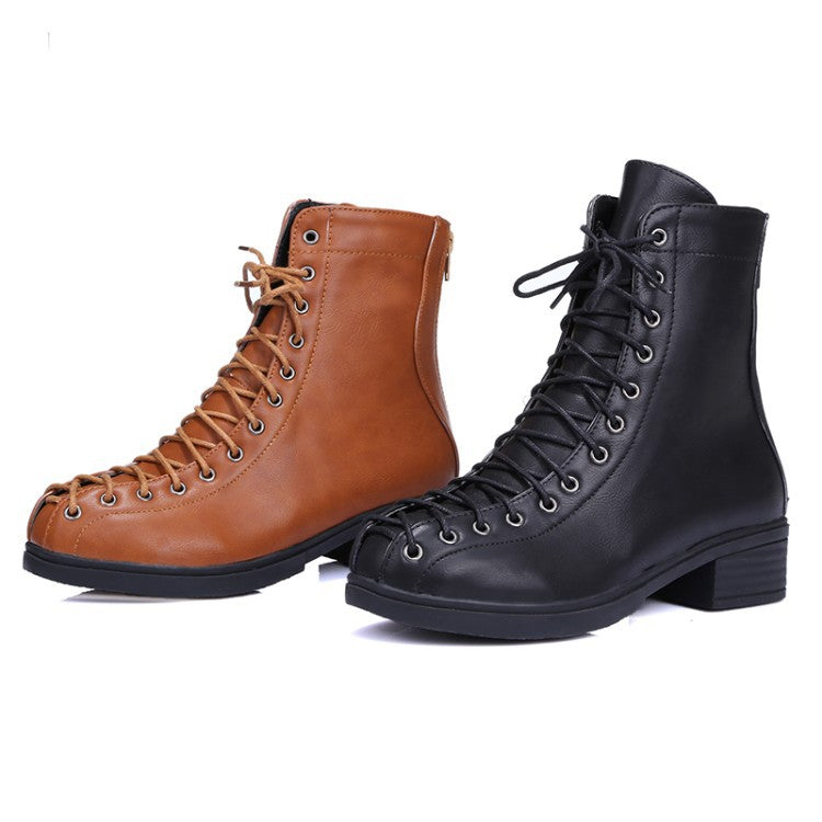 Women's Lace Up Ankle Boots Heels Shoes Autumn and Winter 8521