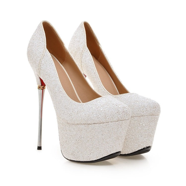 Pointed Toe Sequin Platform Pumps High Heels Women Wedding Shoes 5064