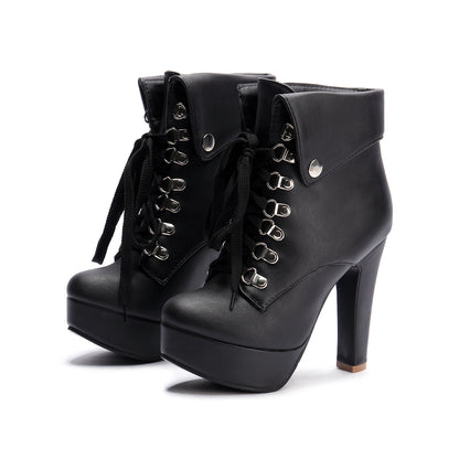 Women Shoes Korean Casual Short Boots Thick-heeled Platform Super High-heeled Large Size