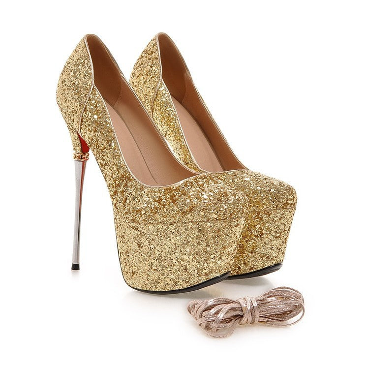 Gold Glittered Ankle-Strap Platform Sandals - CHARLES & KEITH IN