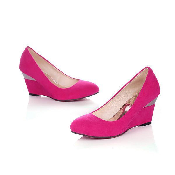 Women's Velvet High Heel Pumps Wedges Shoes 6112