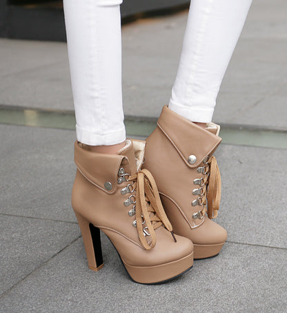 Women Shoes Korean Casual Short Boots Thick-heeled Platform Super High-heeled Large Size