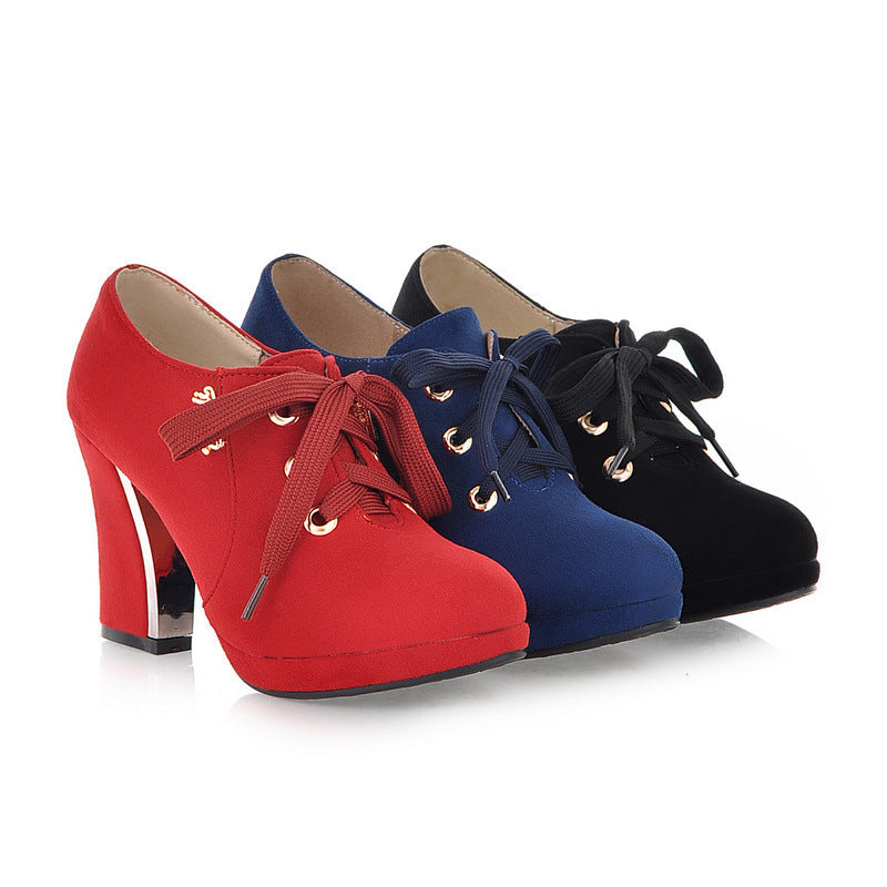 Lace Up Chunky High Heel Shoes Woman 4074