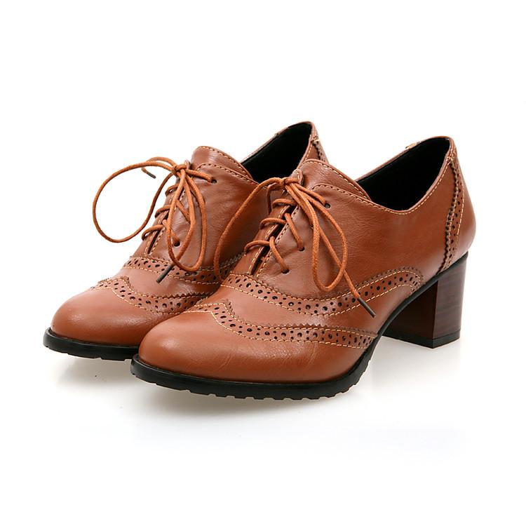 Lady Lace Up Oxford Woman Chunky Heels Shoes
