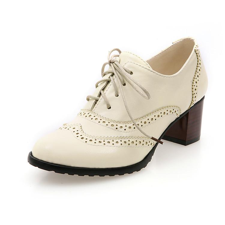 Lady Lace Up Oxford Woman Chunky Heels Shoes
