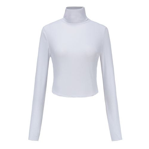 Backless High Collar Knit Long Sleeves Tied Band Women T Shirts