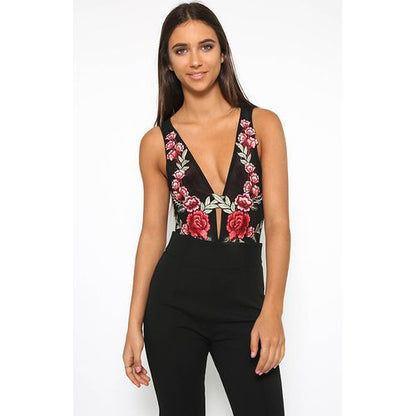 Embroidered Transparent Slings Sexy Deep-v Sleeveless Women Tank Tops