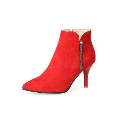 Pointed Toe Zipper Stiletto Women's High Heeled Ankle Boots