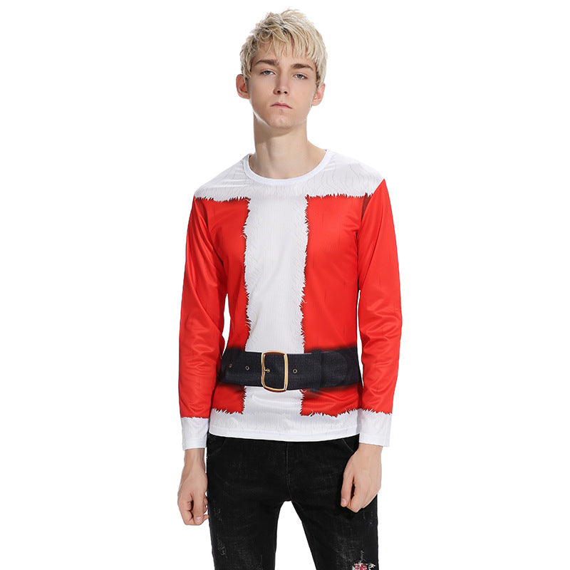 able Men's Round Neck Santa Claus Costume Printed Long Sleeve T-Shirt