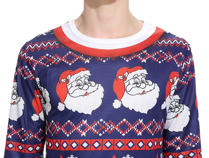 3D Cartoon Santa Claus Digital Print Round Neck Long Sleeve T-Shirt