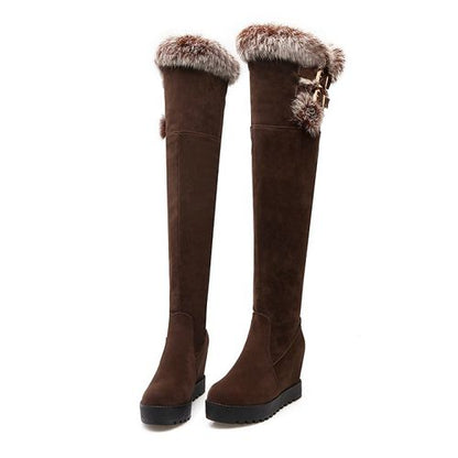 Women Fur Platform Wedges Tall Boots