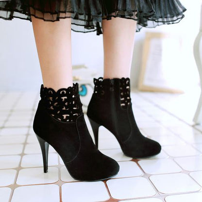 Pointed Toe Hollow Zip Women's High Heeled Ankle Boots