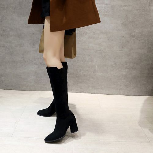 Women Pointed Toe Suede High Heels Knee High Boots