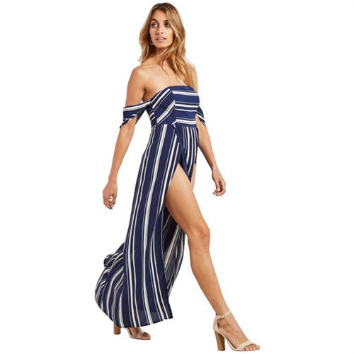 Tube Top Off Shoulder Slit Irregularity Mid Long Long Women's Dresses