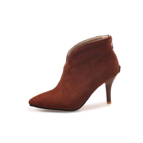 Pointed Toe Zip Suede Women's High Heeled Ankle Boots