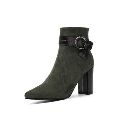 Pointed Toe Buckle Women's High Heeled Ankle Boots