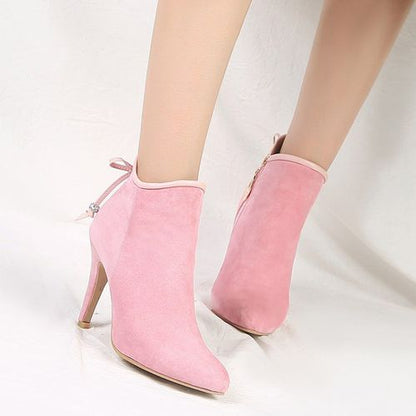 Pointed Toe Zipper Women High Heels Short Boots