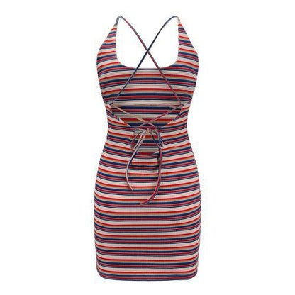 Stripe Night Club Sexy Backless Summer Short Women's Dresses