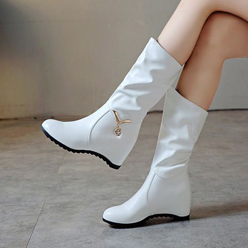 Women Wedges Mid Calf Boots Winter Shoes
