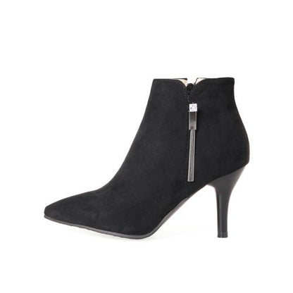 Pointed Toe Zipper Stiletto Women's High Heeled Ankle Boots