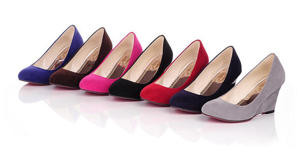 Women's Velvet High Heel Pumps Wedges Shoes 6112