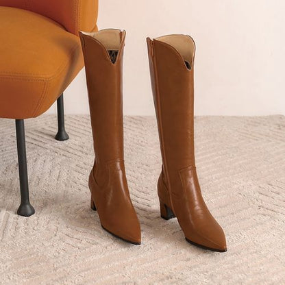 Pointed Toe Women High Heel Knee High Boots