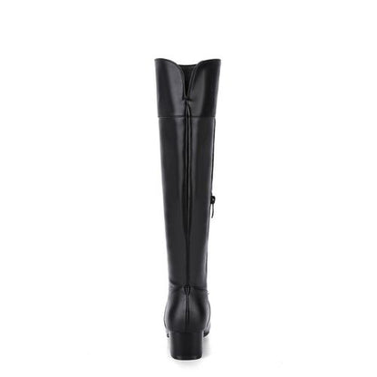 Women Zip Low Heels Knee High Boots