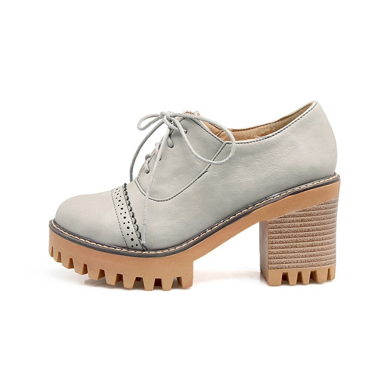 Lace Up Chunky High Heel Oxford Shoes for Women 4594