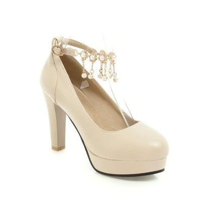 Women Pearl Chunky Heel Platform Pumps