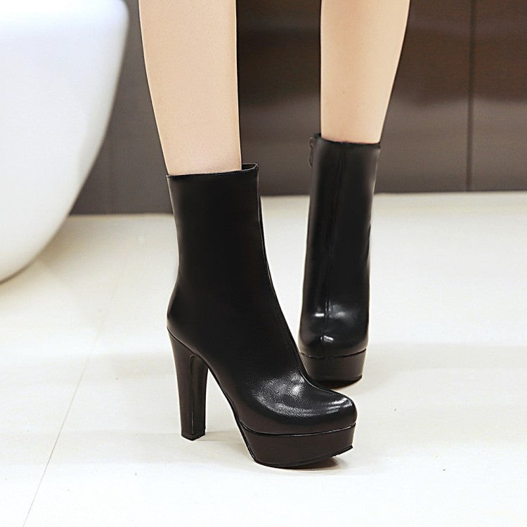 Women Shoes Thick Heel High Heel Faux Leather Platform Short Boots