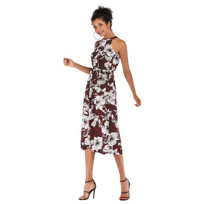 Neck Printed Sleeveless Strapless Long Skirt Women Dresses