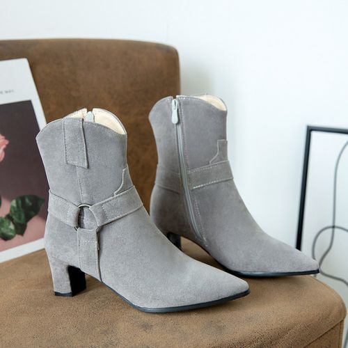 Pointed Toe Zipper Suede Women's High Heeled Ankle Boots