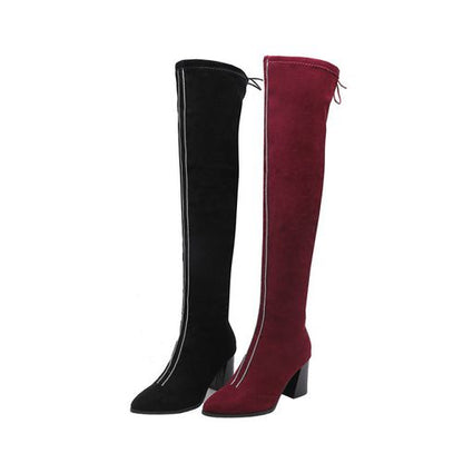 Women Chunky High Heels Thigh High Boots