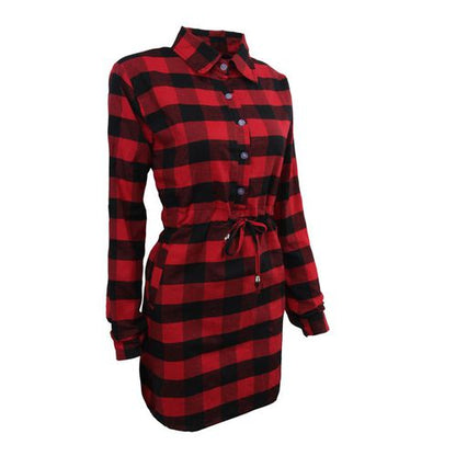 Plaid Shirt Spring Summer Skinny Beam Waist Mid Length A-line Skirt Women Dresses