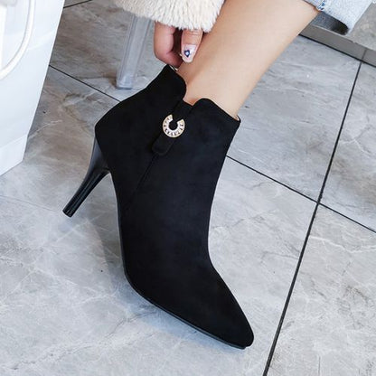 Pointed Toe Women's High Heeled Ankle Boots