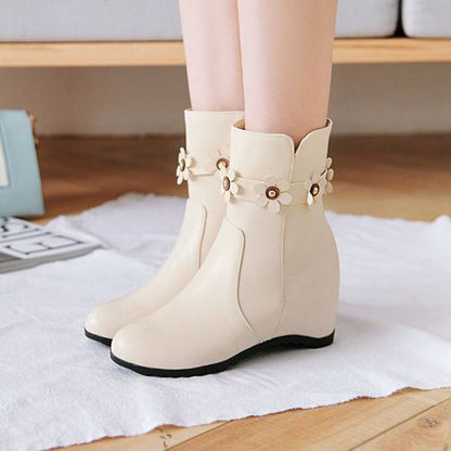 Women Flower Wedges Short Boots Winter Shoes