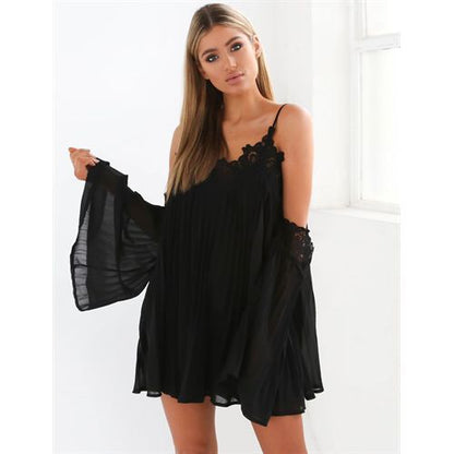 Shoulder Lace-up Wrinkle Split Joint Lace Slim Women's Dresses