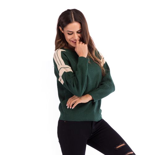 Color Matching Long Sleeve Casual Sweater Women's Spring Loose Round Neck Versatile T-shirt