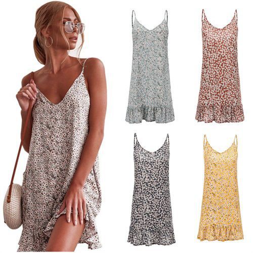 Fashion Sexy Shoulder Lace-up Shirt Travel Holiday Floral Print Home Women's Dresses